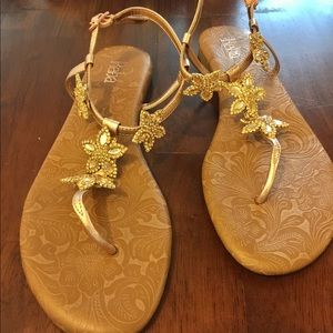 Reba rose gold leather embellished thong sandals